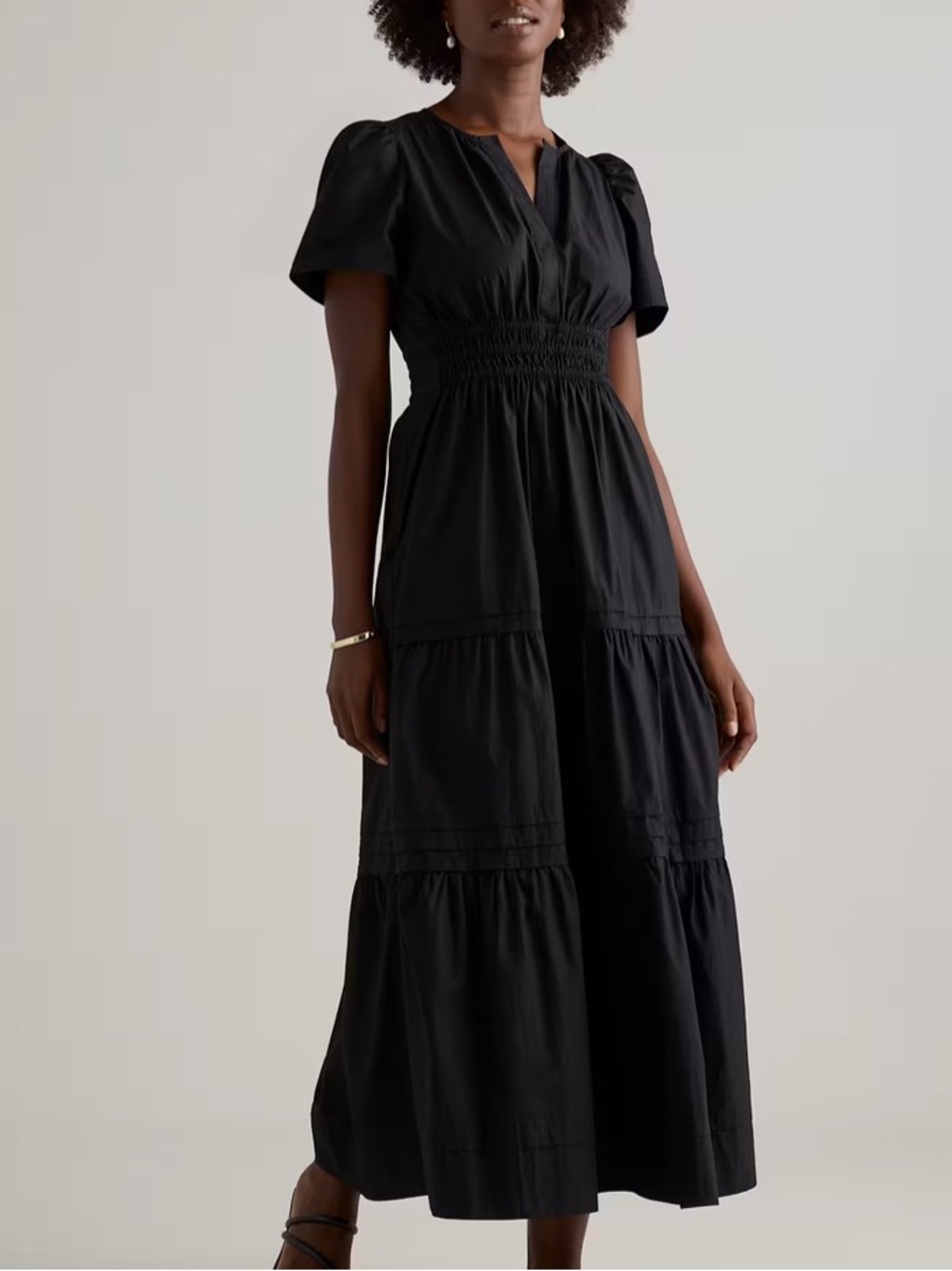 QUINCE 100% Organic Cotton Poplin‎ Tiered Maxi Dress in black size XS
